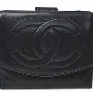 CHANEL Authentic Black Logo Wallet